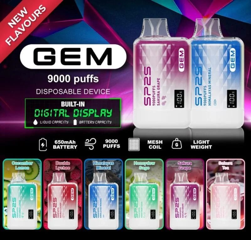 SP2S 思博瑞 GEM 拋棄式電子煙 9000 口|Mesh Coil 650mAh 電子螢幕 水晶外殼 9種口味