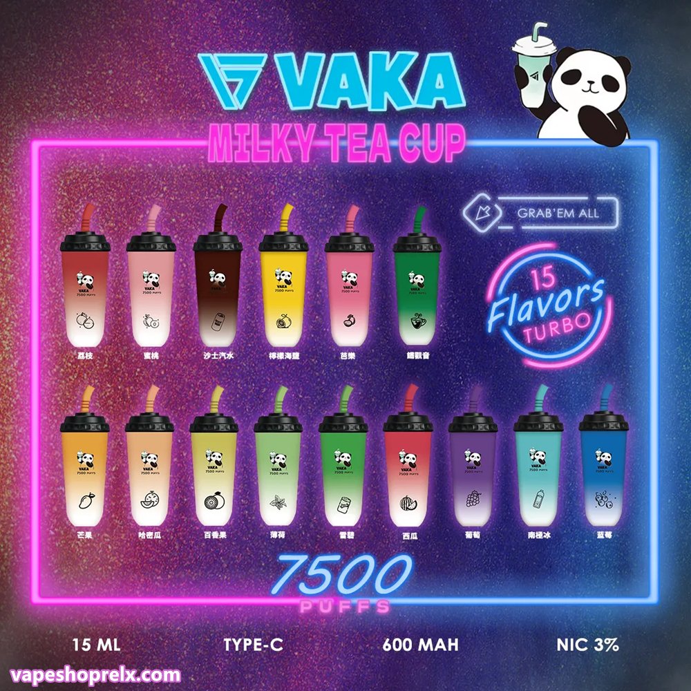 VAKA 奶茶杯 7500 口|拋棄式一次性電子煙 Type-C 充電 7 種口味 - 煙潮商城